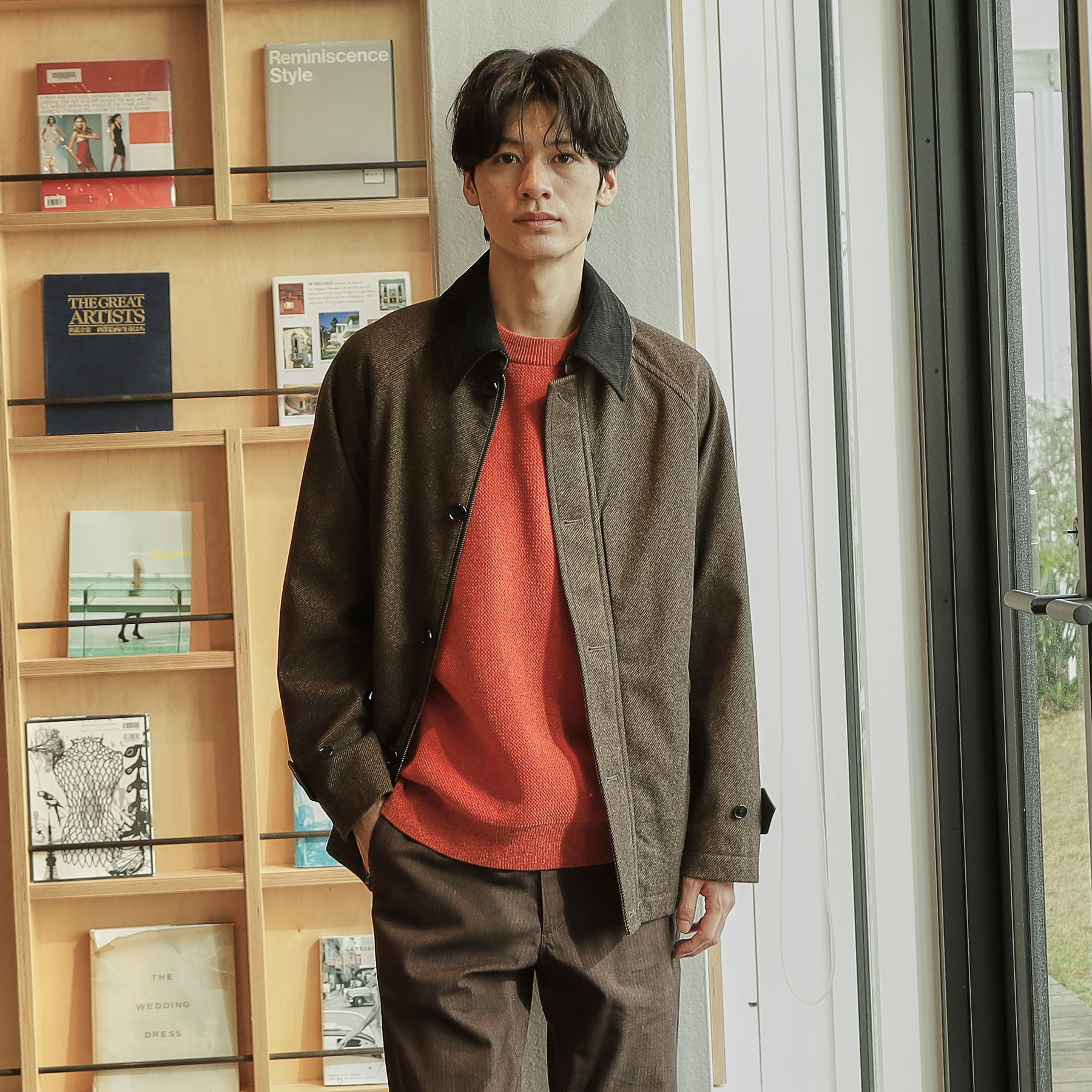 オレンジニット×暖色アウター コーデ1