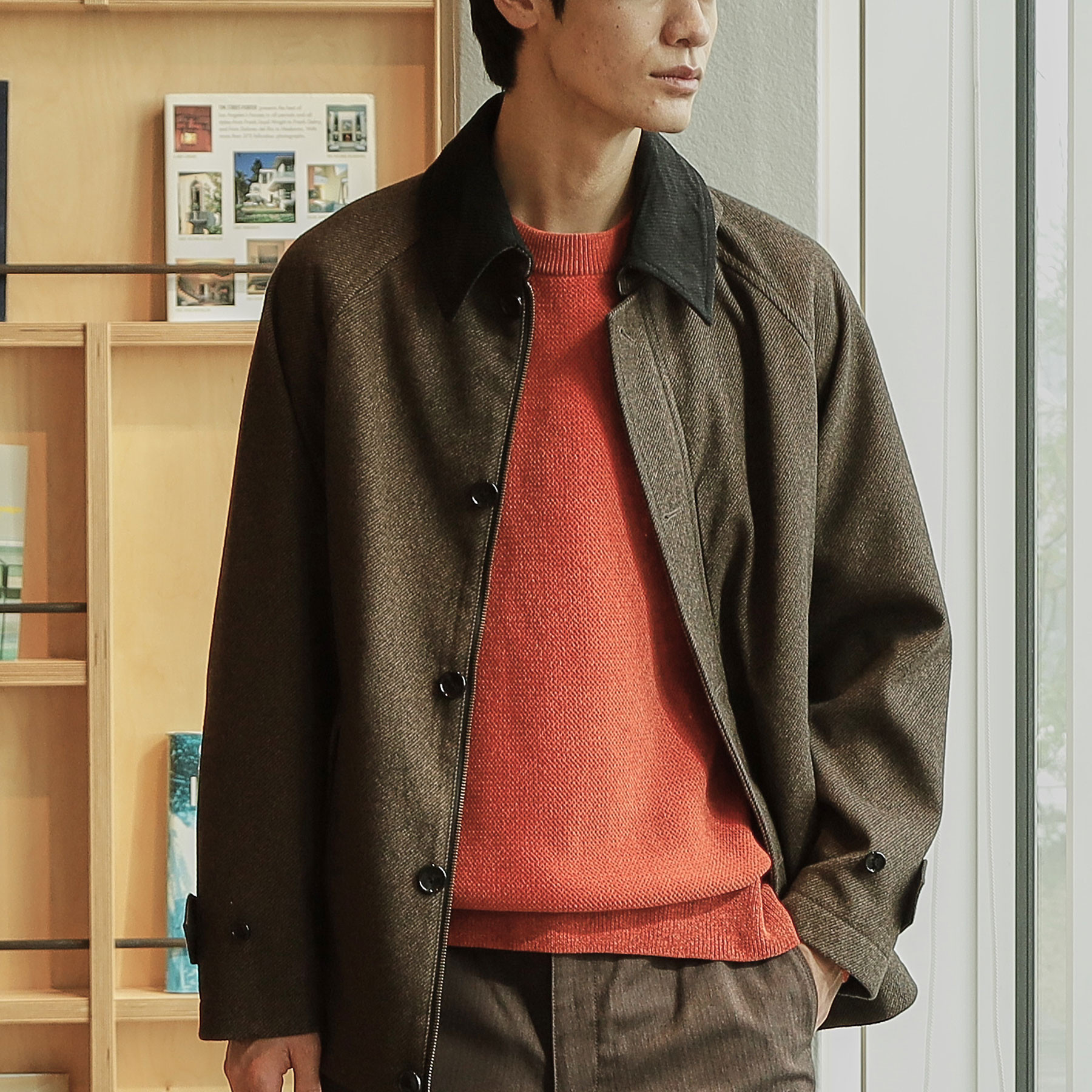 オレンジニット×暖色アウター コーデ2