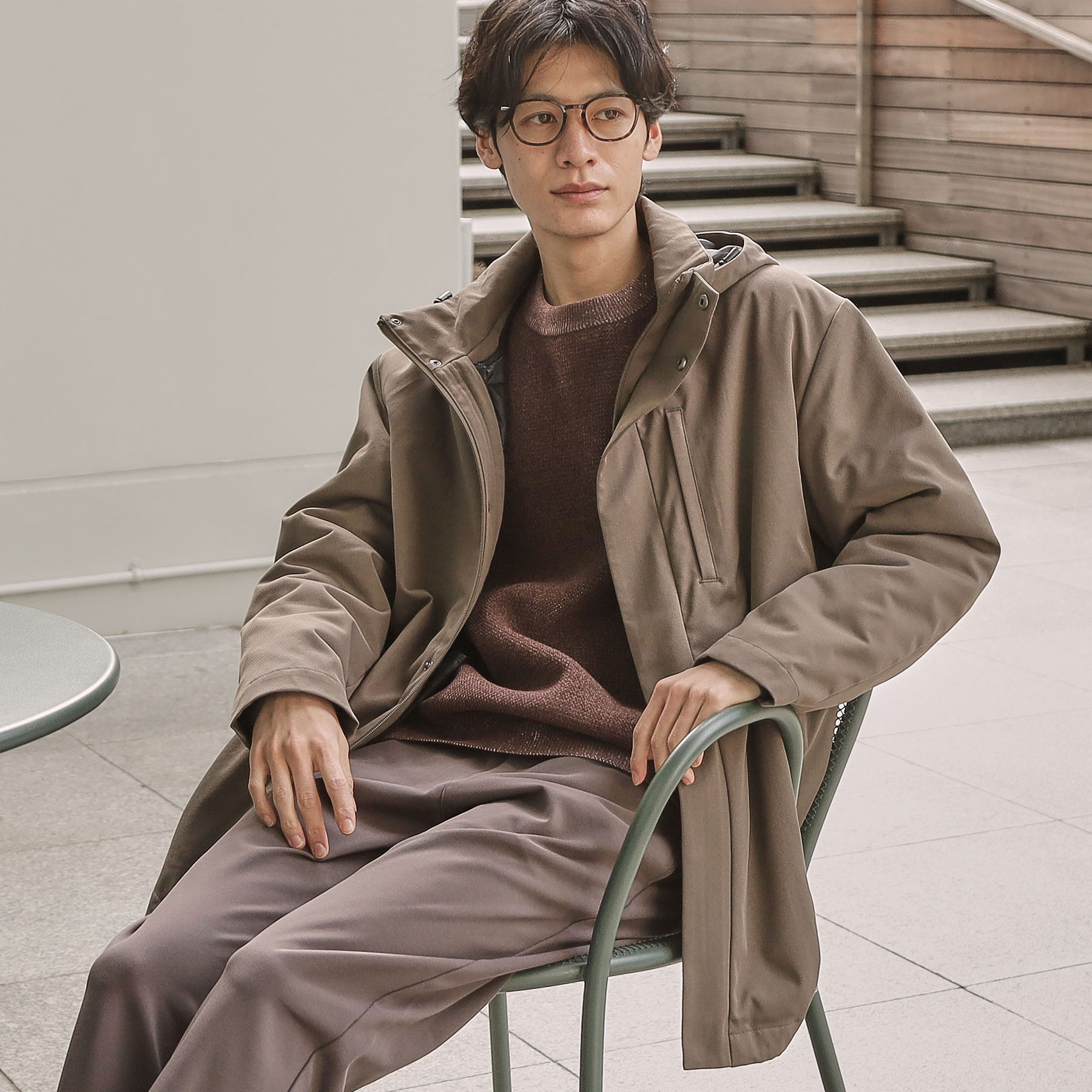 ブラウンニット×ブラウン系アウター コーデ1