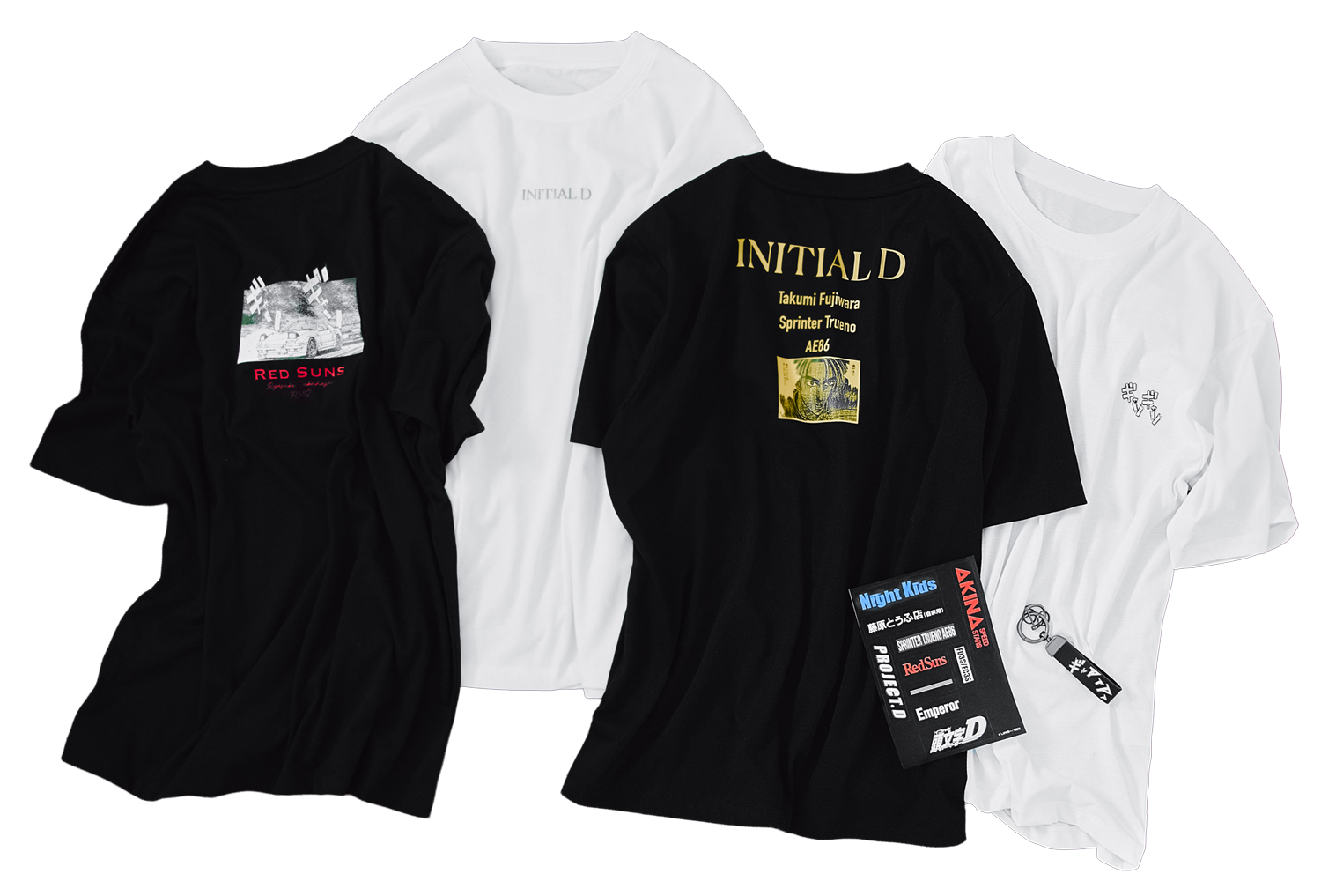 頭文字D別注 グラフィック半袖Tシャツ ステッカー＆チャーム付き